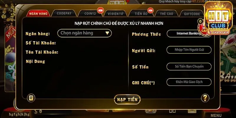 Cách nạp tiền Hitclub với 7 phương thức đơn giản  3 Hướng dẫn nạp tiền qua ngân hàng