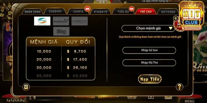 Cách nạp tiền Hitclub với 7 phương thức đơn giản  8 Cách nạp tiền Hitclub qua thẻ cào